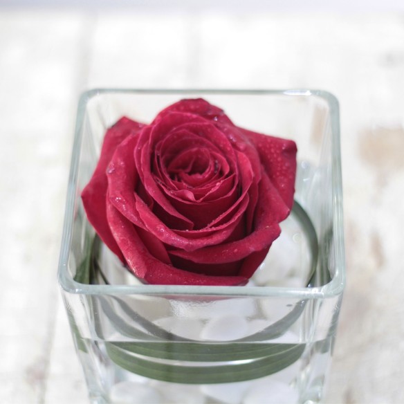 Centro de cristal con rosa Beso de Agua
